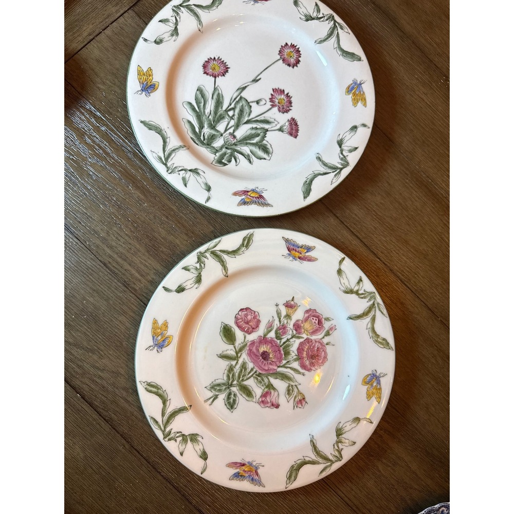 Oriental Accent Decorative Plates Set of 2 Floral Butterfly Porcelain 10 Inch